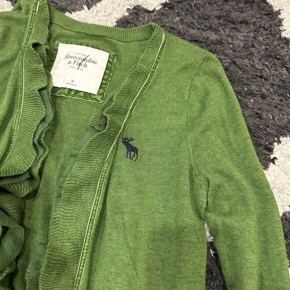 Abercrombie Teen Green Ruffle Sweater Lightweight Open Cardigan Sz M Women’s Y2K - Picture 7 of 7
